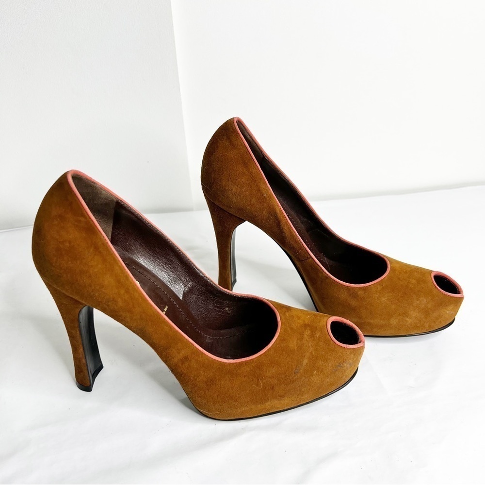 Casadei Suede Peep Toe Heels